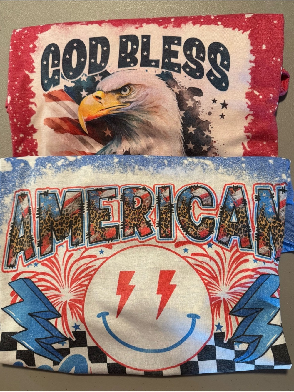 2 pc bleached Shirts Red, White & Blue Graphic XL